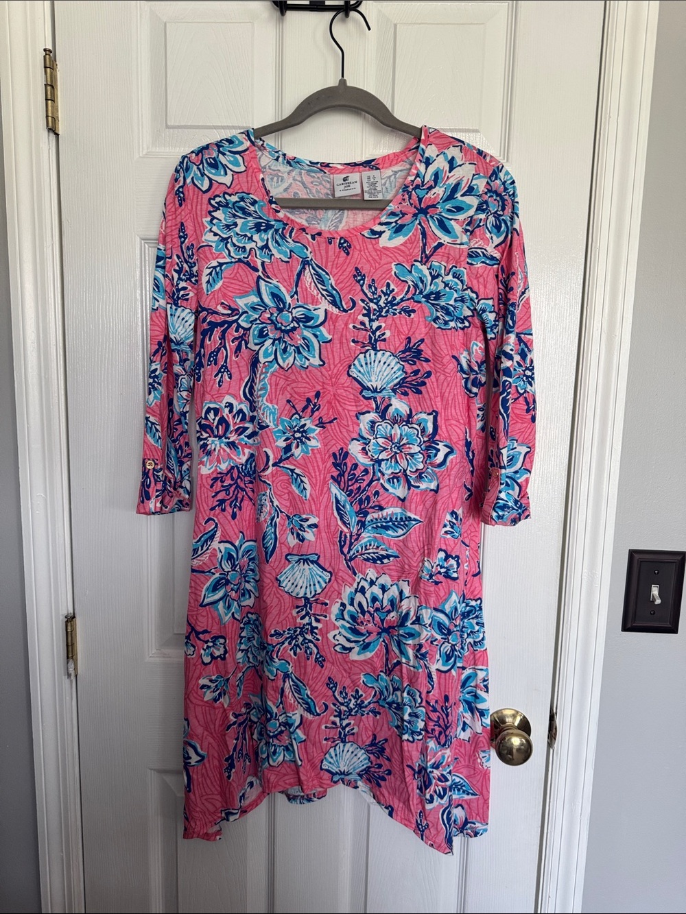 Caribbean Joe Pink Dress with Blue Floral Print